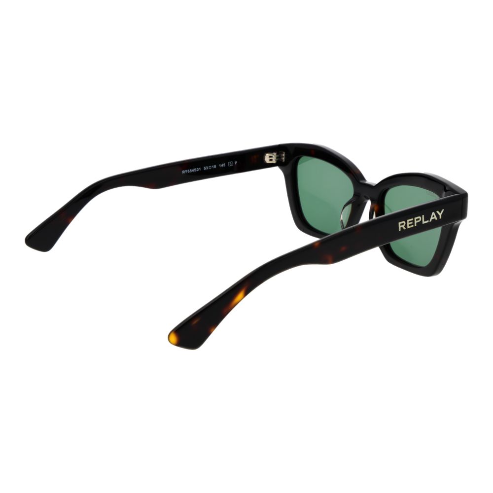 Replay Women's Sunglasses – Black Cat Eye Frame, Green Lenses