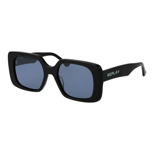 Replay Women's Sunglasses – Black Square Frame, Blue Polarized Lenses