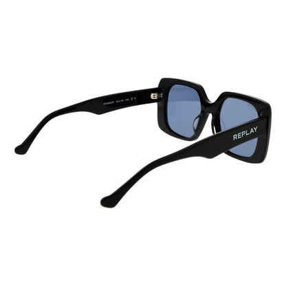 Replay Women's Sunglasses – Black Square Frame, Blue Polarized Lenses