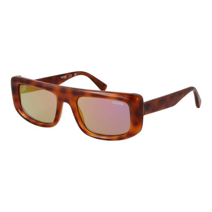 Guess Unisex Sunglasses – Brown Rectangle Frame, Grey Mirrored Lenses