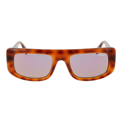 Guess Unisex Sunglasses – Brown Rectangle Frame, Grey Mirrored Lenses