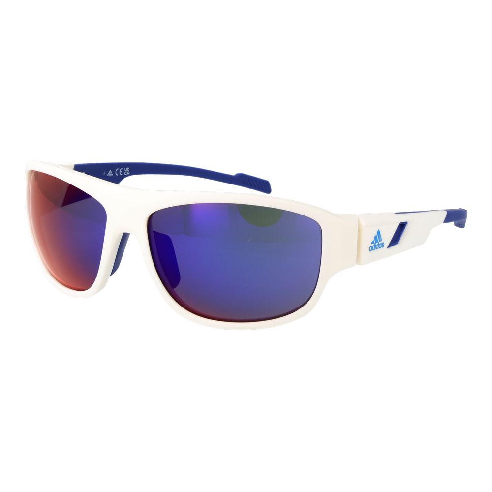 Adidas Men's Sunglasses – White Full-Rim Frame, Purple Mirrored Lenses