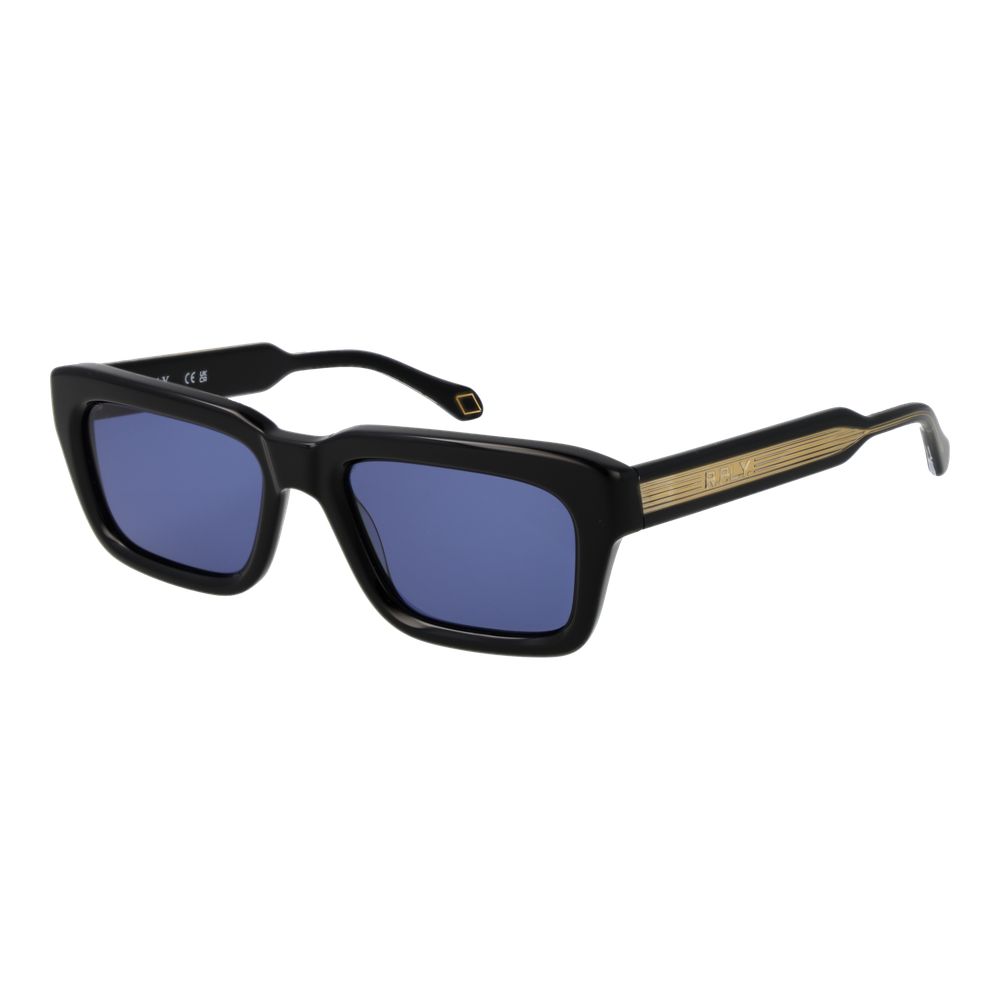 Replay Men’s Sunglasses – Black Rectangle Frame, Blue Lenses