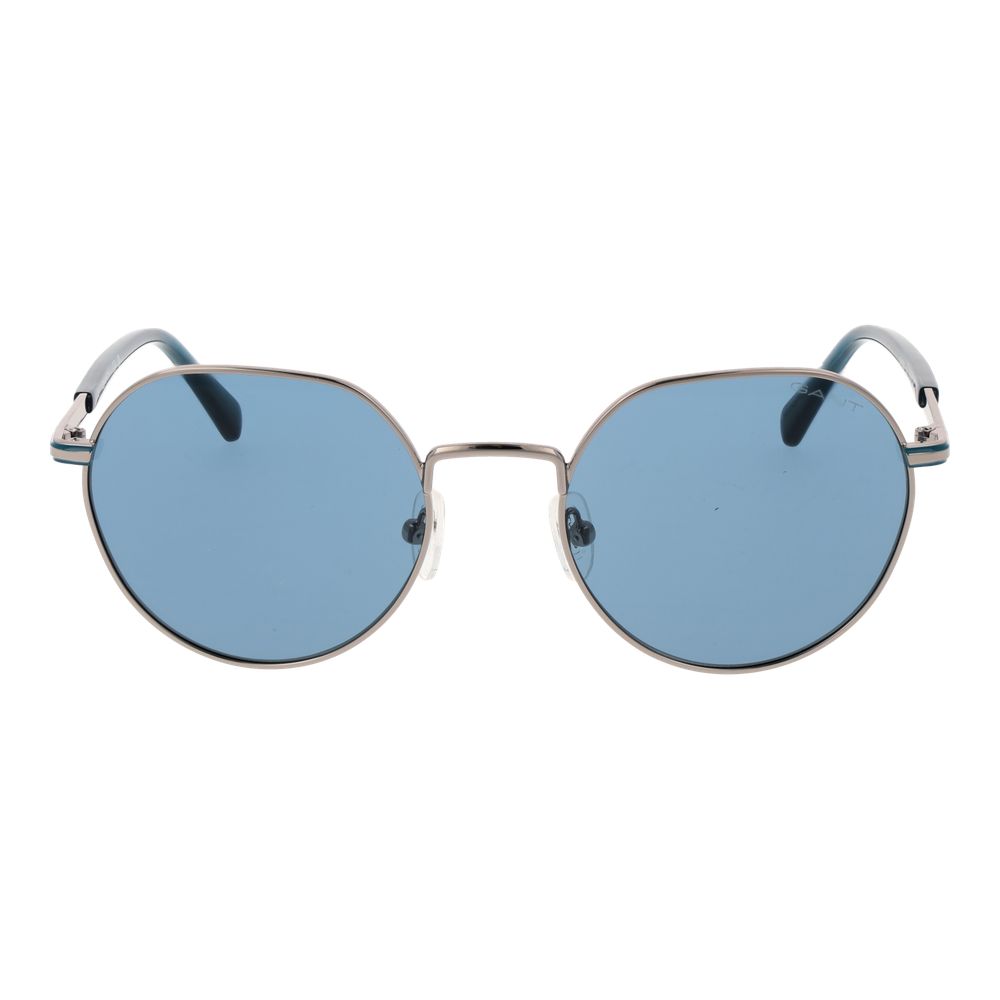 Gant Men’s Sunglasses – Silver Round Metal Frame, Blue Lenses