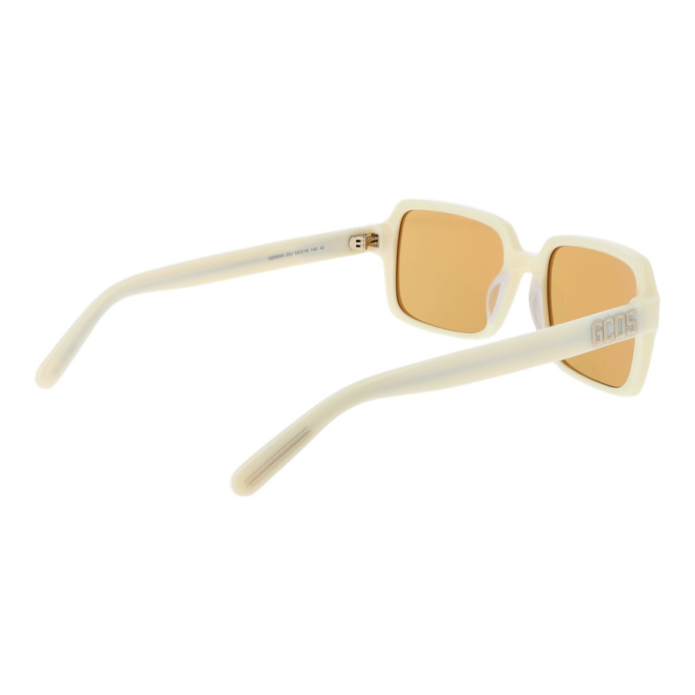 GCDS Unisex Sunglasses – Cream Square Frame, Orange Lenses