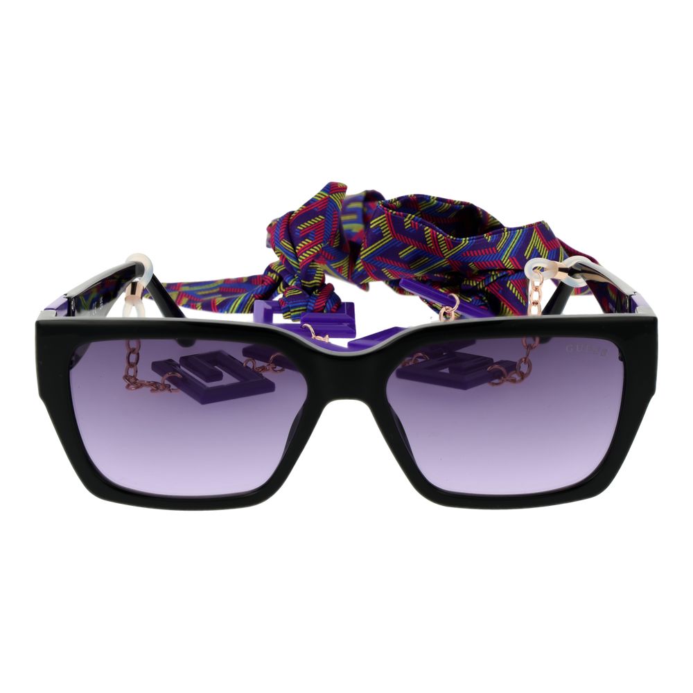 Guess Unisex Sunglasses – Black Cat Eye Frame, Purple Gradient Lenses