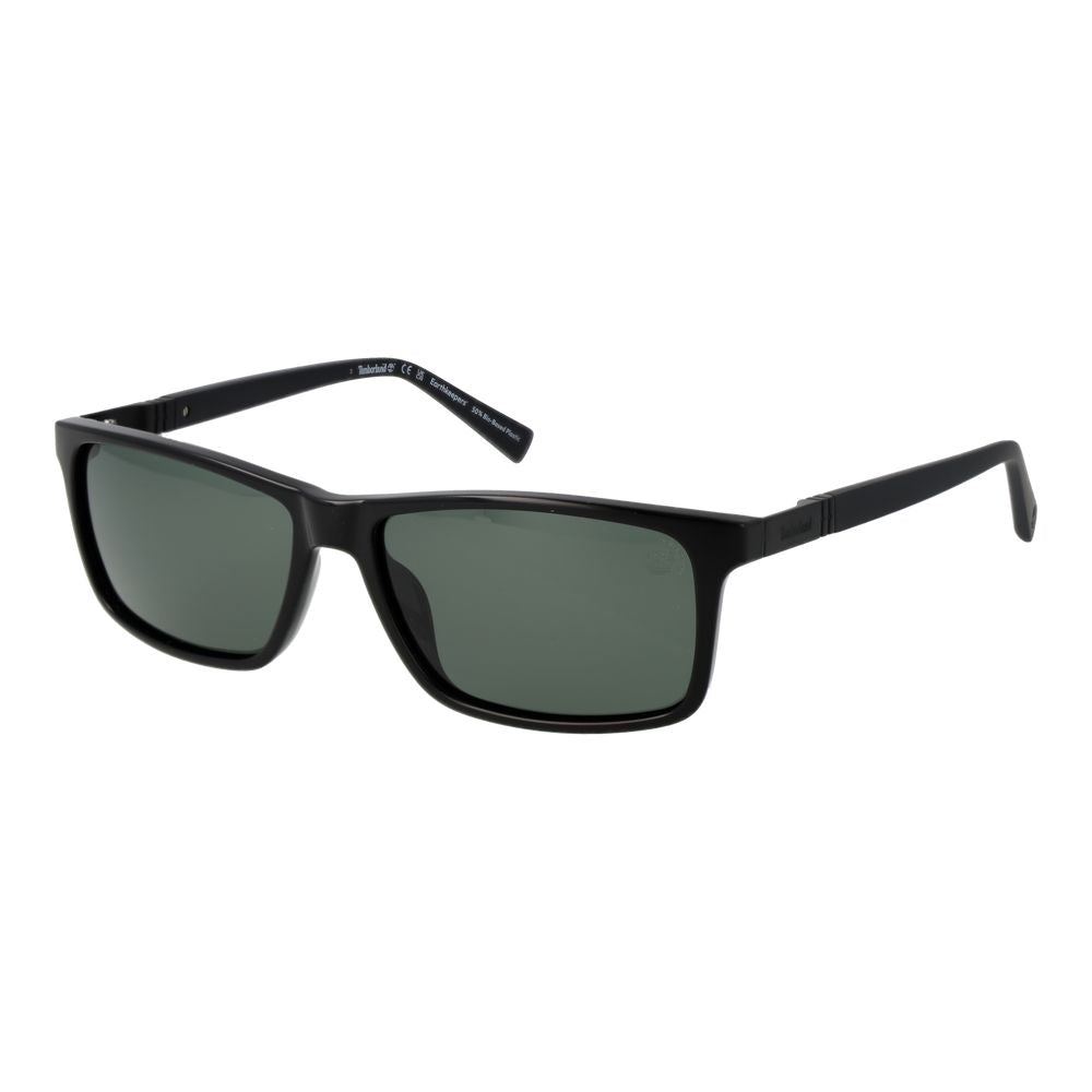 Timberland Men’s Sunglasses – Black Rectangle Frame, Green Polarized Lenses