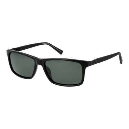 Timberland Men’s Sunglasses – Black Rectangle Frame, Green Polarized Lenses