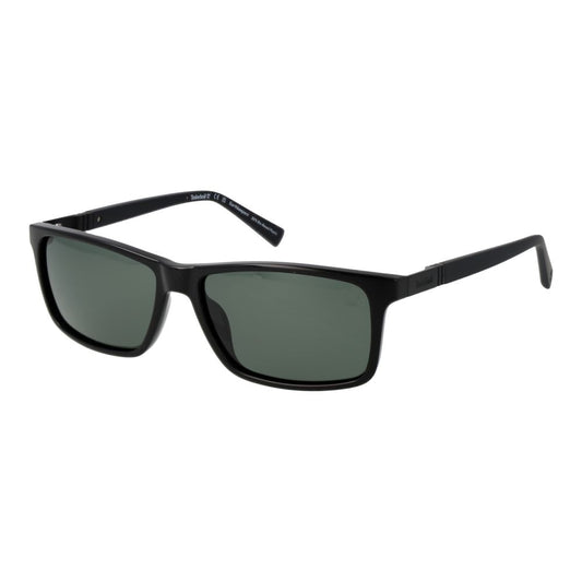 Timberland Men’s Sunglasses – Black Rectangle Frame, Green Polarized Lenses