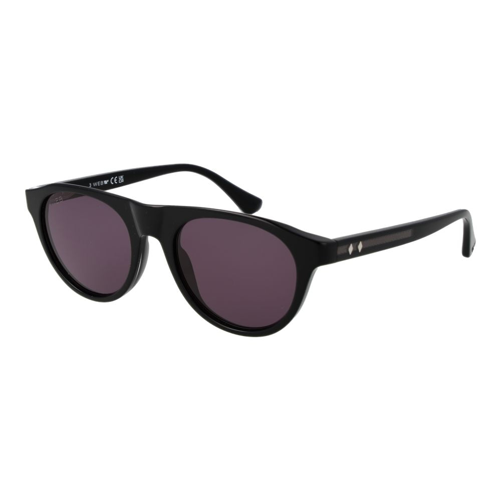 Web Black Plastic Sunglasses – Round Frame, Purple Lenses