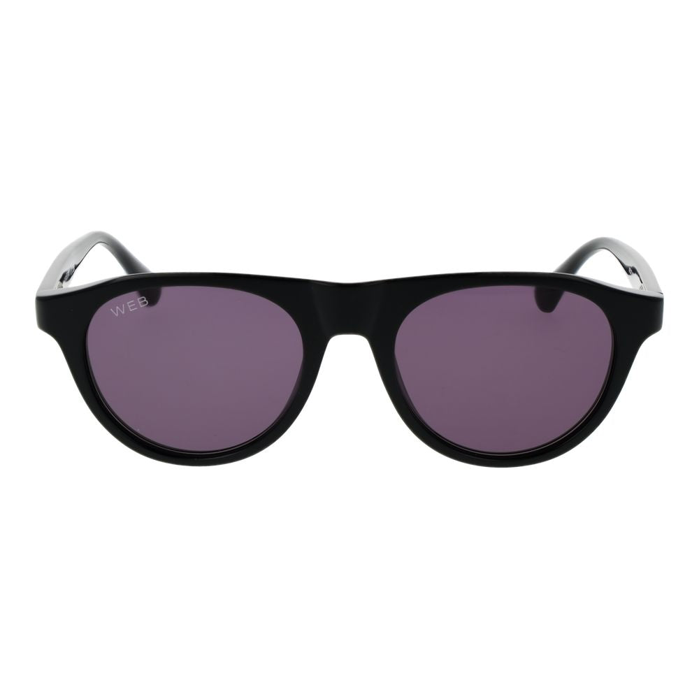 Web Black Plastic Sunglasses – Round Frame, Purple Lenses