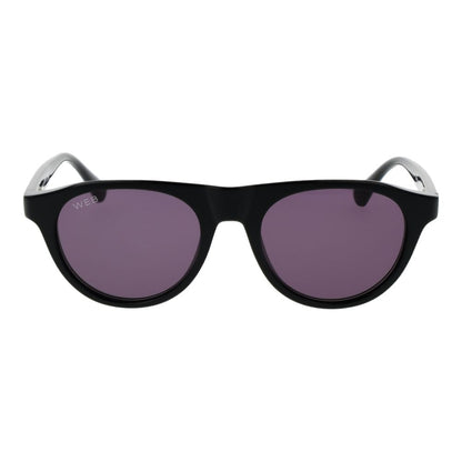 Web Black Plastic Sunglasses – Round Frame, Purple Lenses