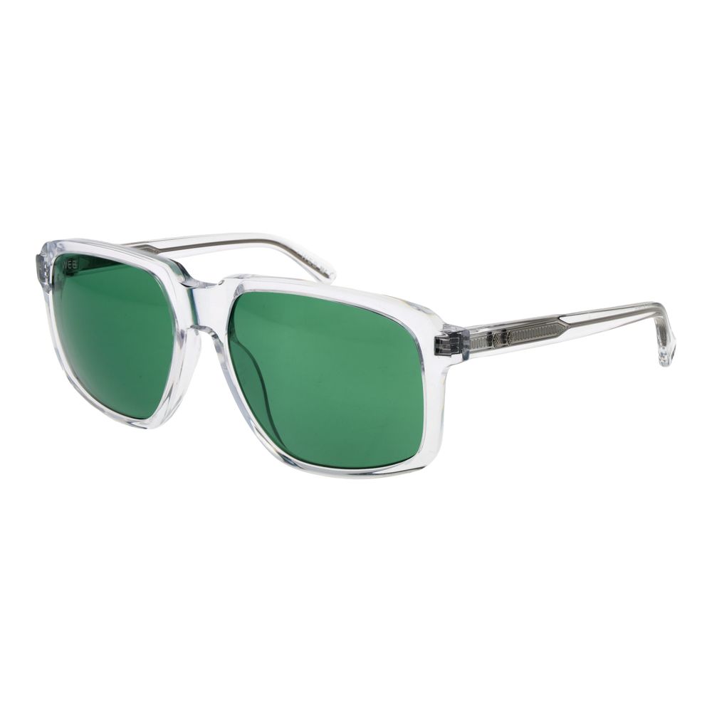 Web Transparent Plastic Sunglasses – Square Frame, Green Lenses
