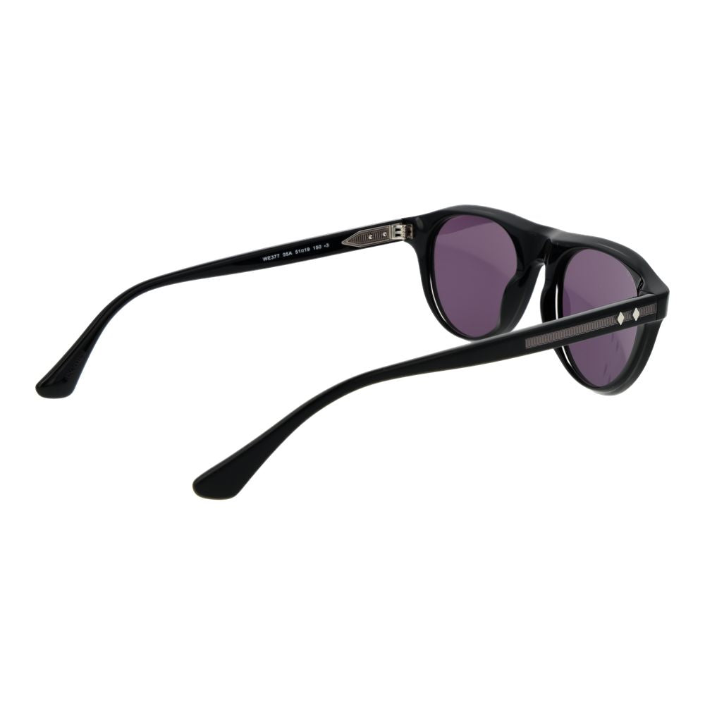 Web Black Plastic Sunglasses – Round Frame, Purple Lenses