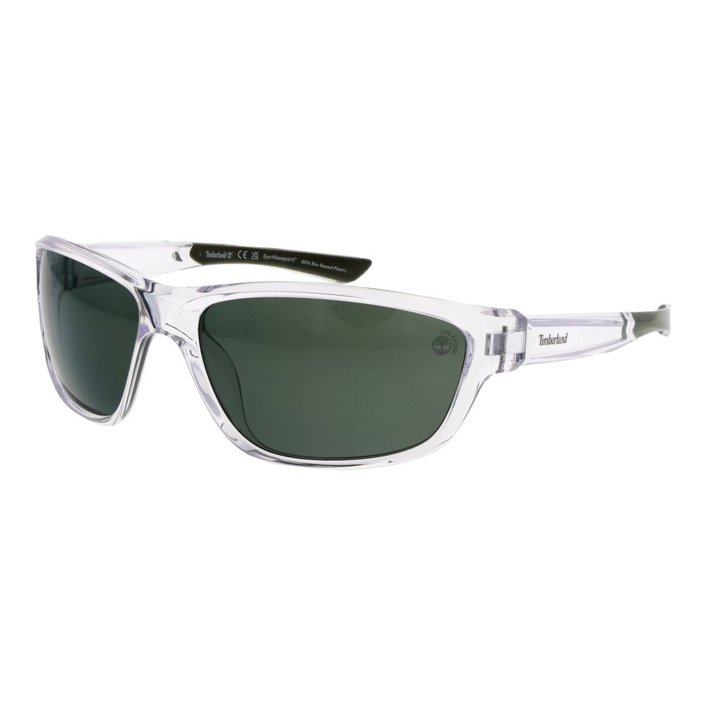 Timberland Transparent Plastic Sunglasses – Rectangle Frame, Green Polarized Lenses