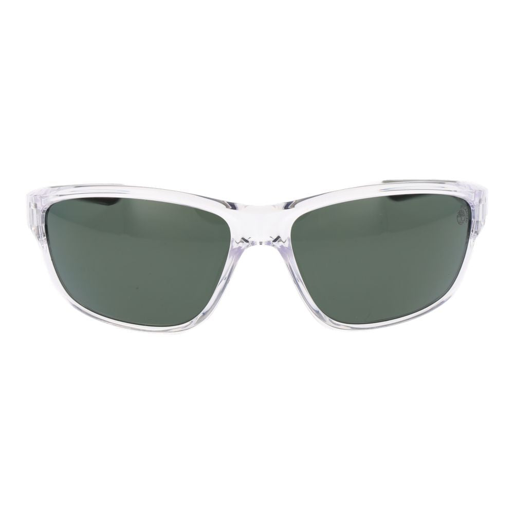 Timberland Transparent Plastic Sunglasses – Rectangle Frame, Green Polarized Lenses