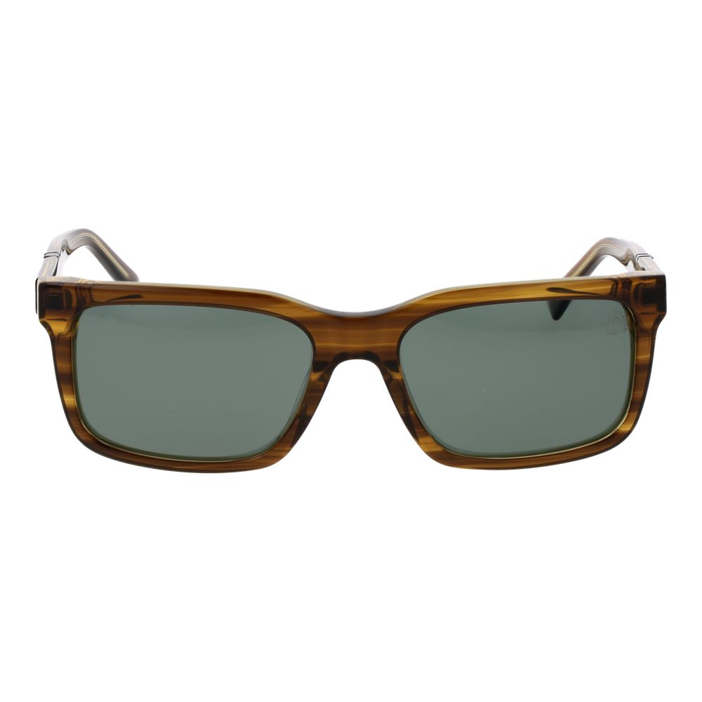 Timberland Men’s Sunglasses – Brown Rectangle Frame, Green Lenses