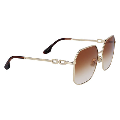 Victoria Beckham Women’s Sunglasses – Gold Square Frame, Brown Gradient Lenses