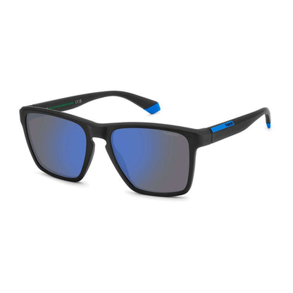 Polaroid Men’s Sunglasses – Black Square Frame, Blue Mirrored Lenses