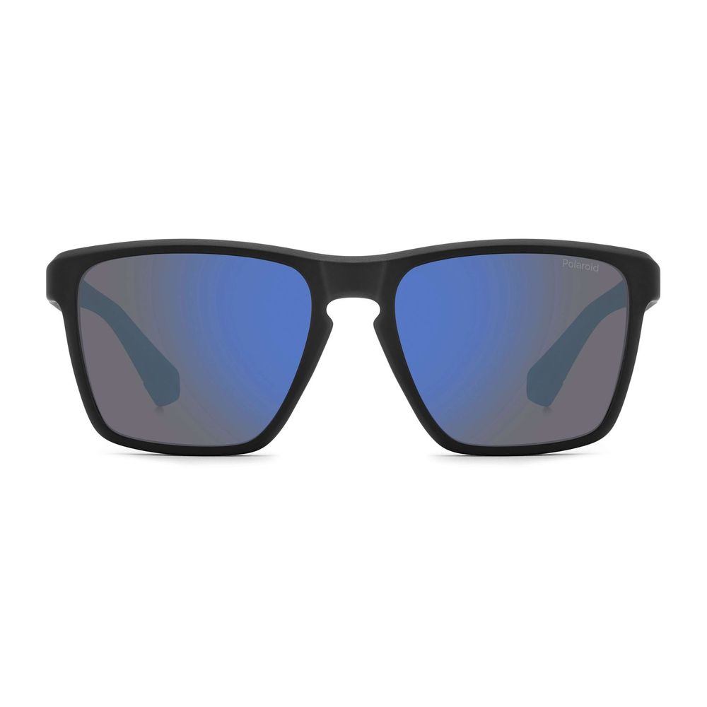 Polaroid Men’s Sunglasses – Black Square Frame, Blue Mirrored Lenses