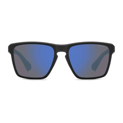 Polaroid Men’s Sunglasses – Black Square Frame, Blue Mirrored Lenses