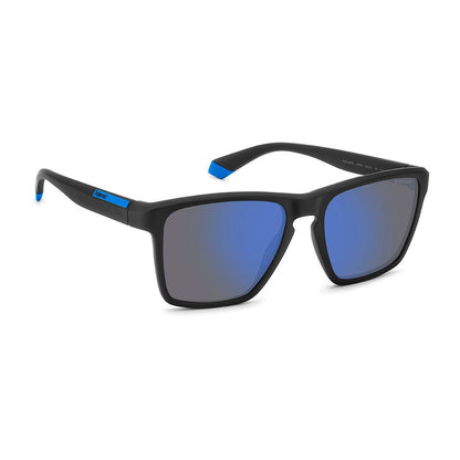 Polaroid Men’s Sunglasses – Black Square Frame, Blue Mirrored Lenses