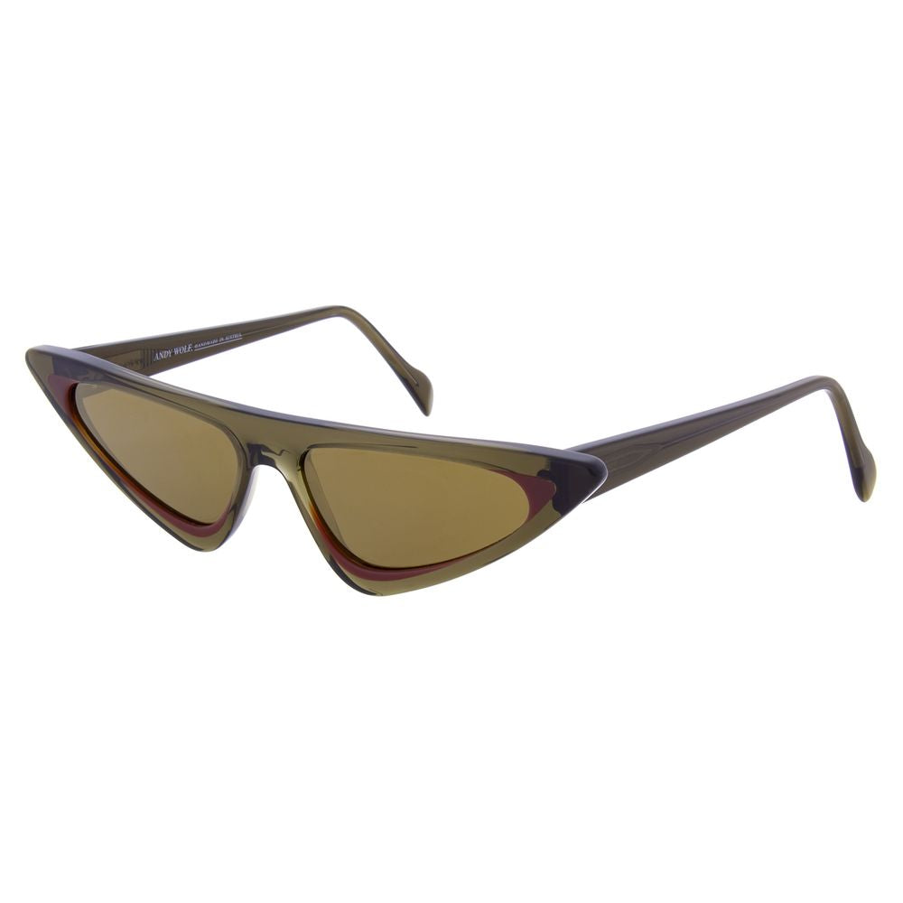 Andy Wolf Women’s Cat Eye Sunglasses – Green Acetate Frame, Gold Lenses