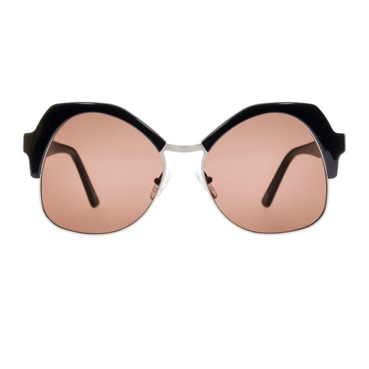 Andy Wolf Women's Black Metal Sunglasses – Rectangle Frame, Brown Lenses