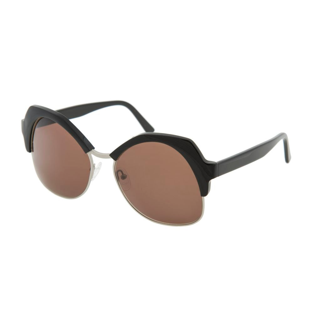 Andy Wolf Women's Black Metal Sunglasses – Rectangle Frame, Brown Lenses