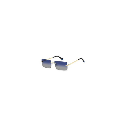 Polaroid Gold Metal Sunglasses – Rimless Rectangle Frame, Blue Gradient Lenses