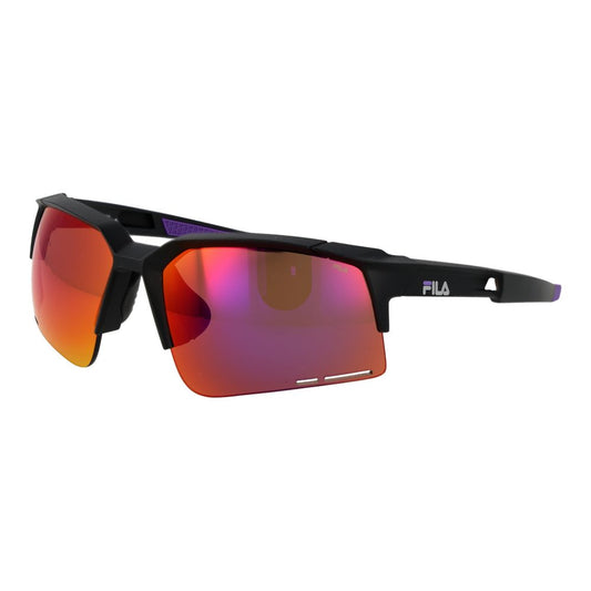 Fila Unisex Sunglasses – Black Half-Rim Frame, Mirrored Red Lenses