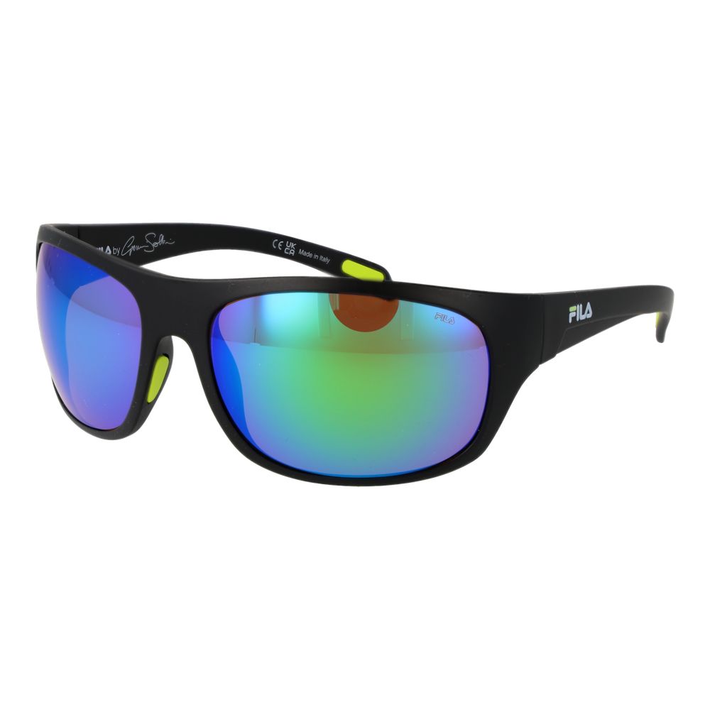 Fila Men’s Sunglasses – Black Full-Rim Frame, Blue Mirrored Lenses