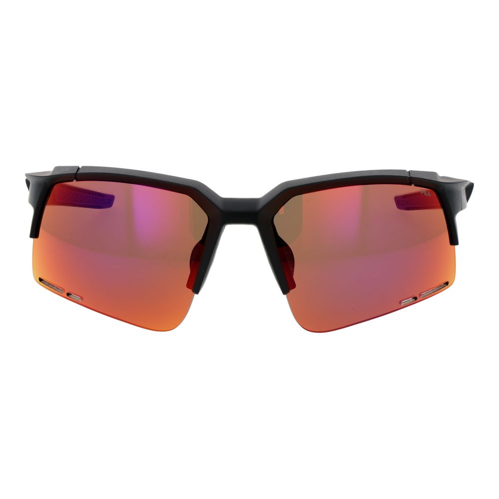 Fila Unisex Sunglasses – Black Half-Rim Frame, Mirrored Red Lenses