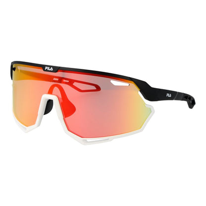 Fila Men’s Sunglasses – Black Full-Rim Frame, Red Mirrored Lenses
