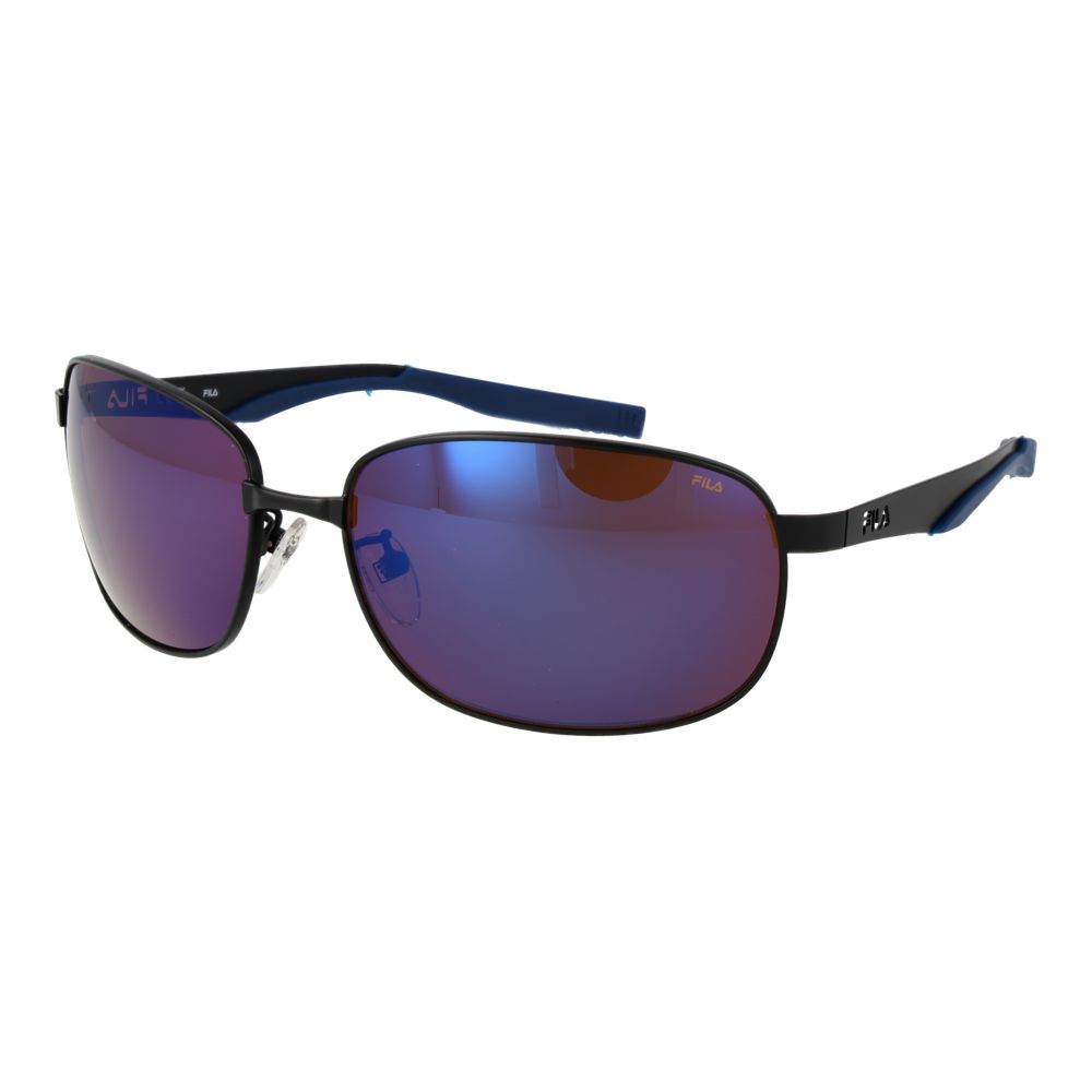 Fila Men’s Sunglasses – Black Rectangle Frame, Mirrored Blue Lenses