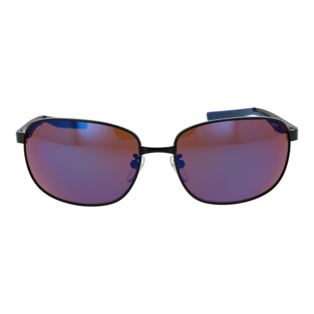 Fila Men’s Sunglasses – Black Rectangle Frame, Mirrored Blue Lenses