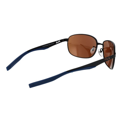 Fila Men’s Sunglasses – Black Rectangle Frame, Mirrored Blue Lenses