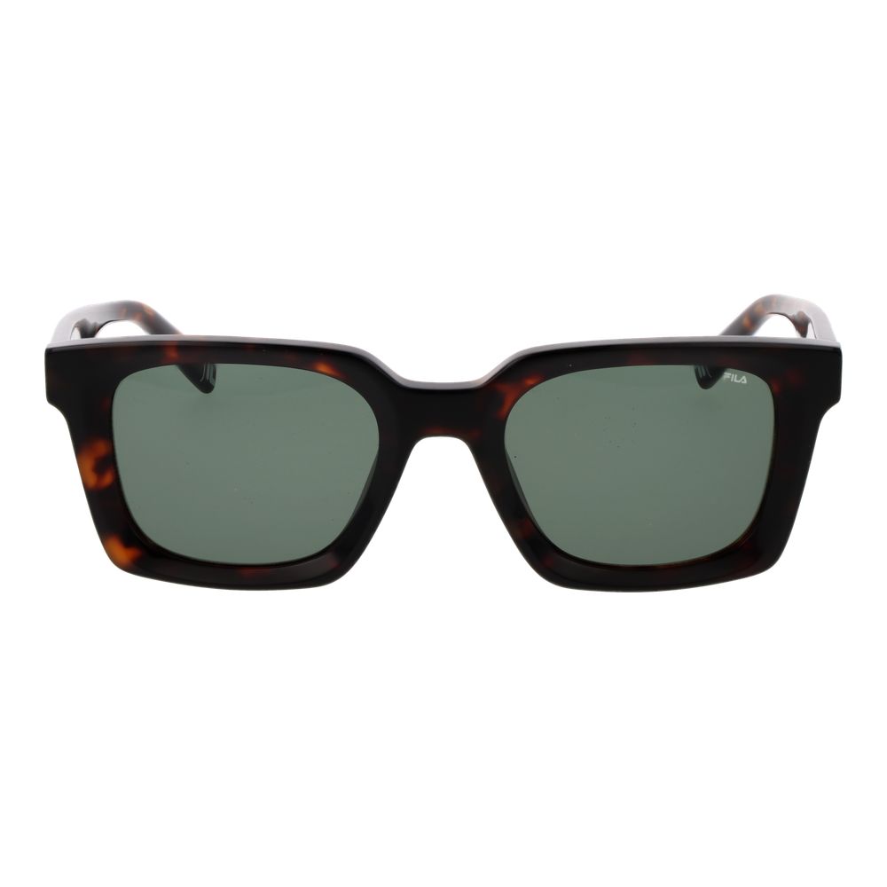 Fila Men’s Sunglasses – Brown Rectangle Frame, Green Lenses