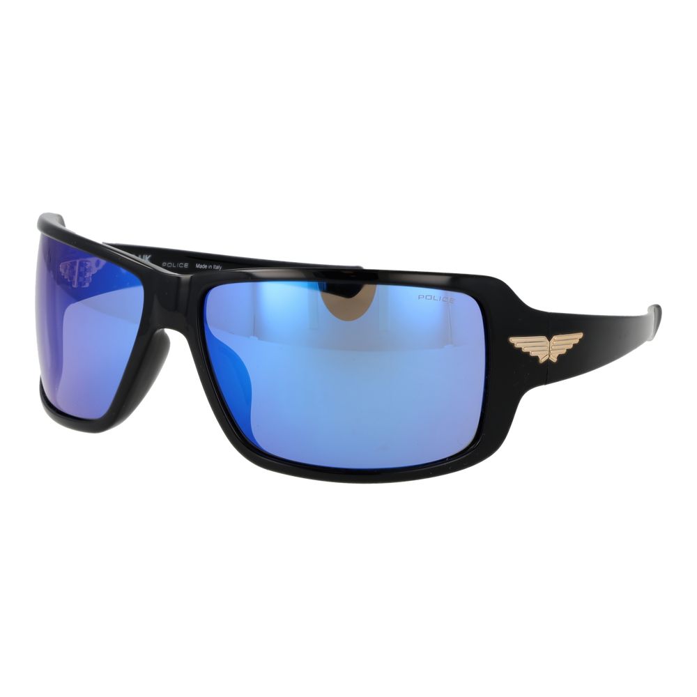 Police Men's Sunglasses – Black Rectangle Frame, Blue Mirrored Lenses