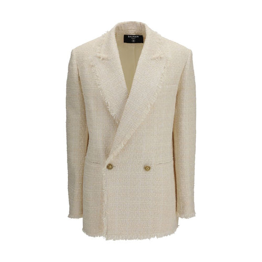 Balmain Beige Two-Button Tweed Jacket