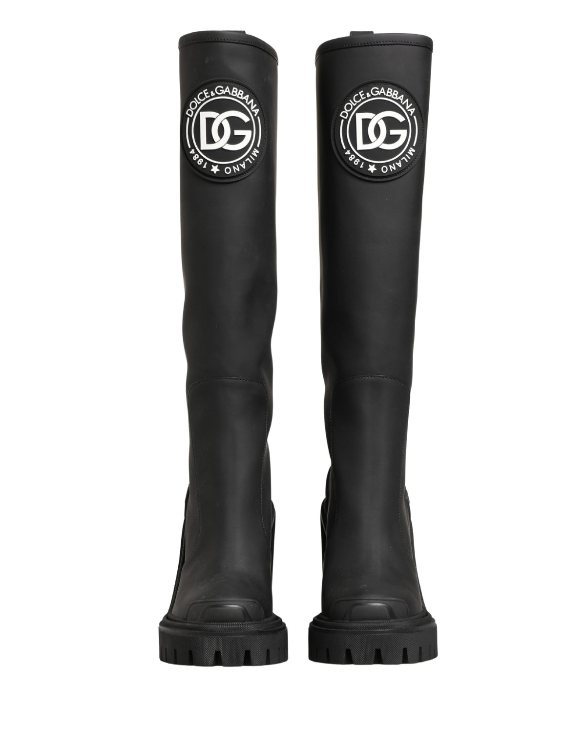 Dolce & Gabbana Black Rubberised Leather High Boots