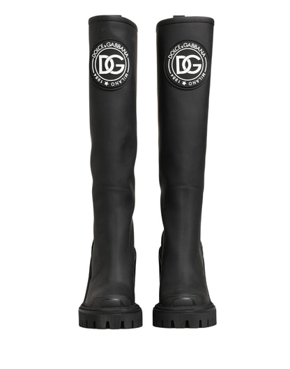 Dolce & Gabbana Black Rubberised Leather High Boots