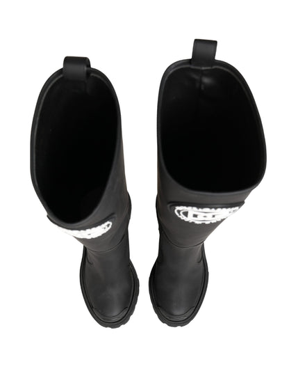 Dolce & Gabbana Black Rubberised Leather High Boots