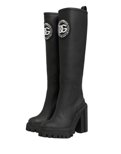 Dolce & Gabbana Black Rubberised Leather High Boots