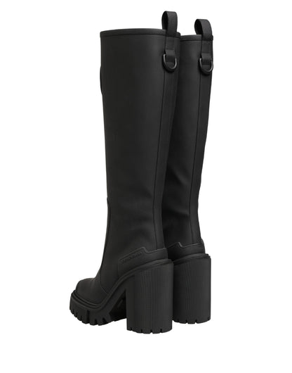 Dolce & Gabbana Black Rubberised Leather High Boots