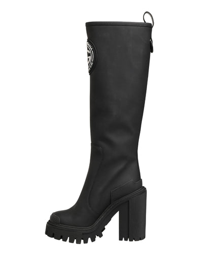 Dolce & Gabbana Black Rubberised Leather High Boots