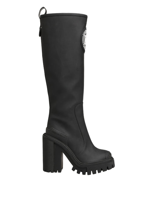 Dolce & Gabbana Black Rubberised Leather High Boots