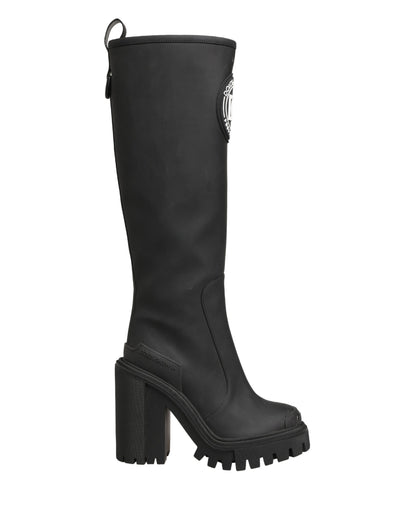 Dolce & Gabbana Black Rubberised Leather High Boots