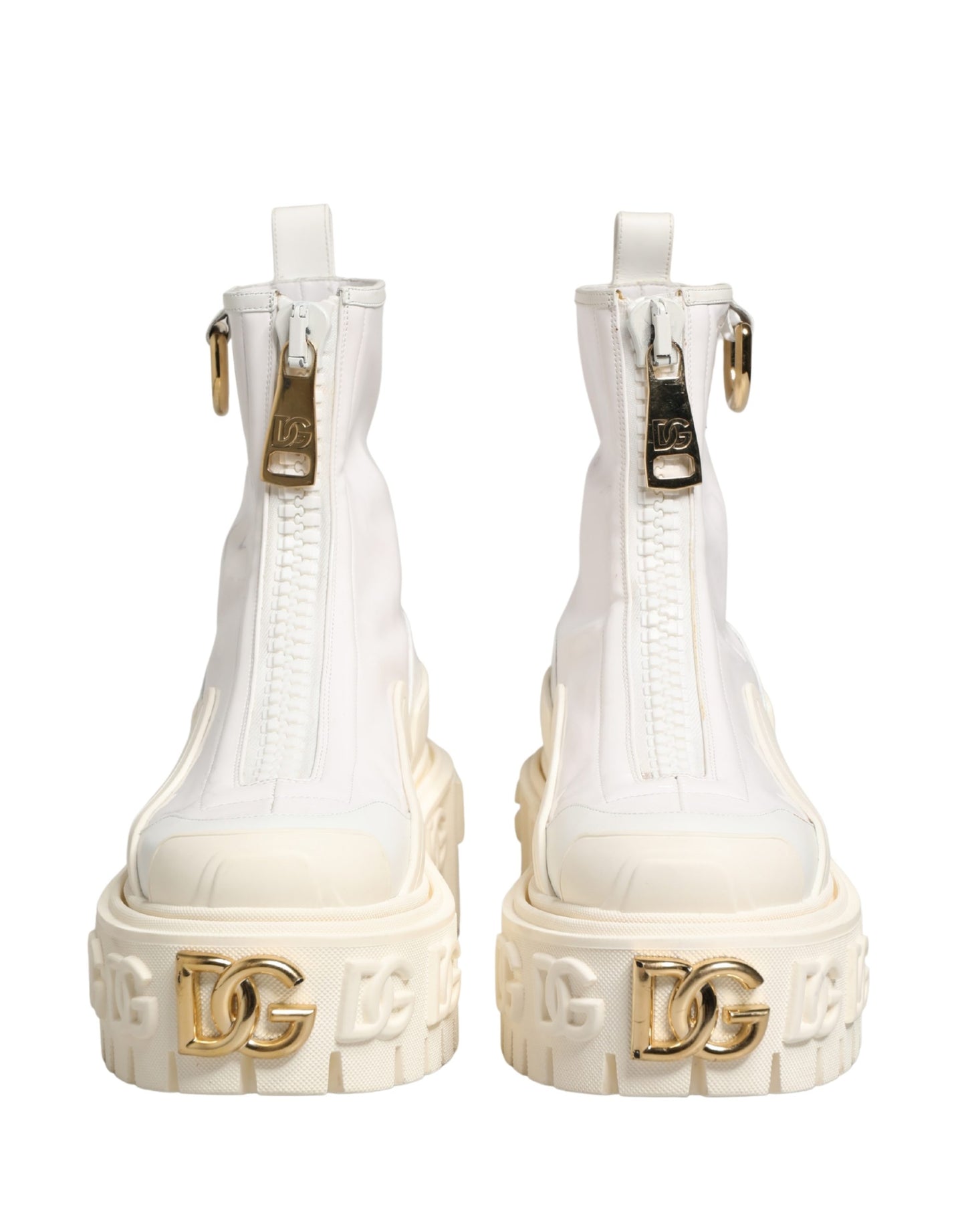 Dolce & Gabbana White Leather Rubber Logo Ankle Boots
