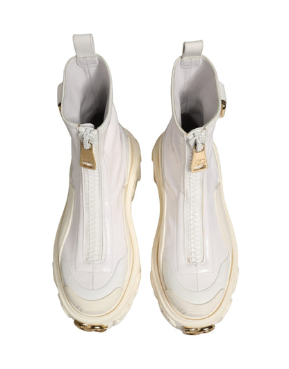 Dolce & Gabbana White Leather Rubber Logo Ankle Boots